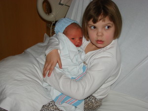 William, two days old, on Emily's 6th birthday <3 <3