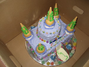 Beautiful castle cake for Emily's b-day.  Emily insisted it was Cinderella's castle <3