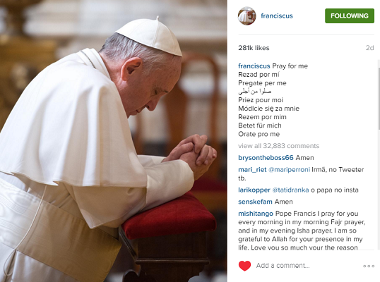 Pope on Instagram